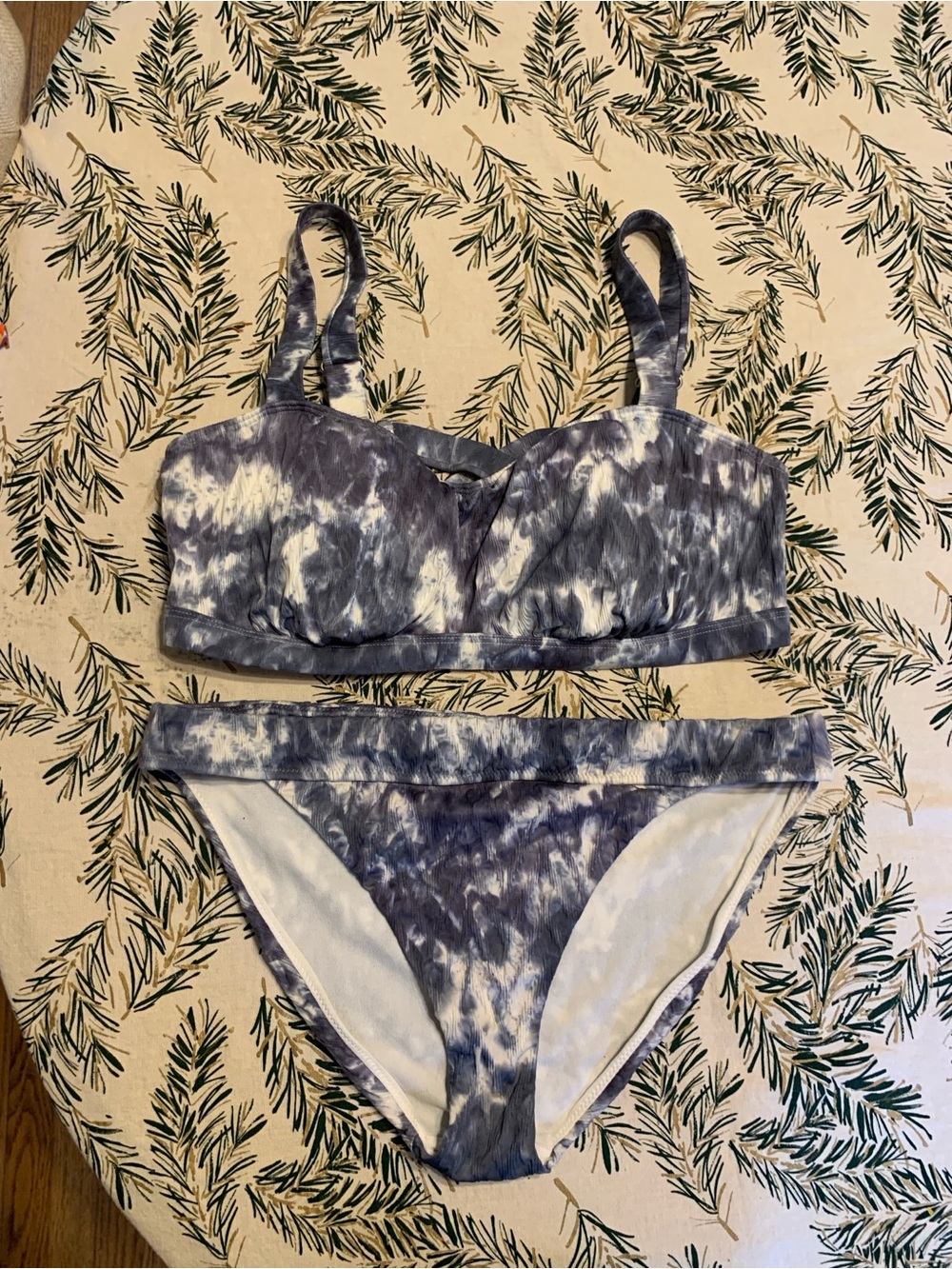 Athleta Tie-Dye Navy and White Bikini Set Top 40 DD Bottoms XL